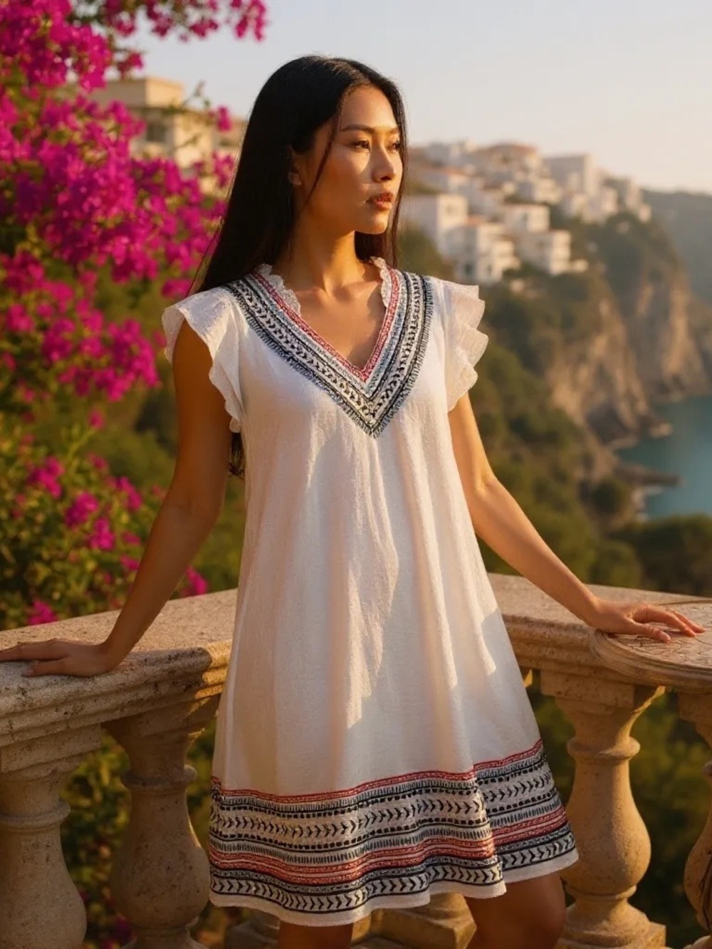 THML Embroidered Fully Lined Flutter Sleeve Dress